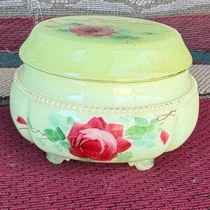 Antique uranium custard glass container with lid Little River Kansas